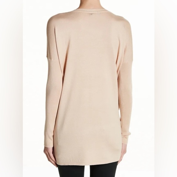 Rayon material Solutions Women's Rayon Ruffle Trim Beige Pullover Tunic Sweater - Picture 2 of 6